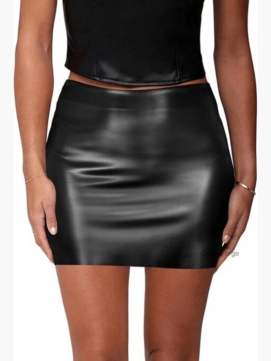 Dresses & Skirts - Y2K Black Faux Leather Mini Skirt High Waisted Stretchy Bodycon Side Zipper